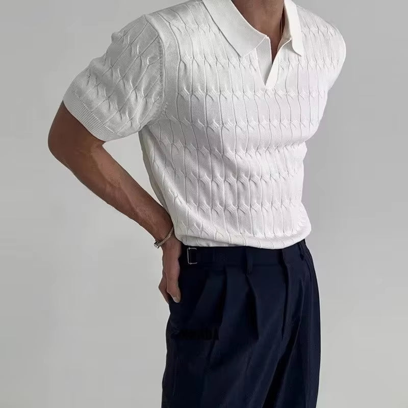 Casual Jacquard Knit Polo Shirt Men