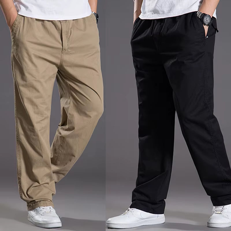 Mens Casual Cargo Cotton Pants Men Pocket Loose Straight Pants Elastic Work Trousers Brand Fit Joggers Male Super Large Size 6XL