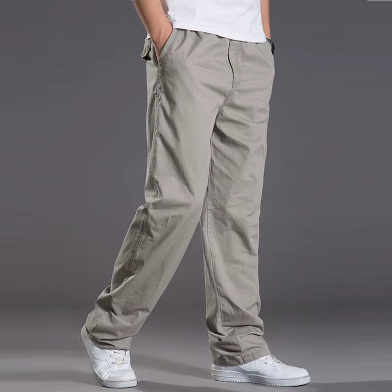 Mens Casual Cargo Cotton Pants Men Pocket Loose Straight Pants Elastic Work Trousers Brand Fit Joggers Male Super Large Size 6XL