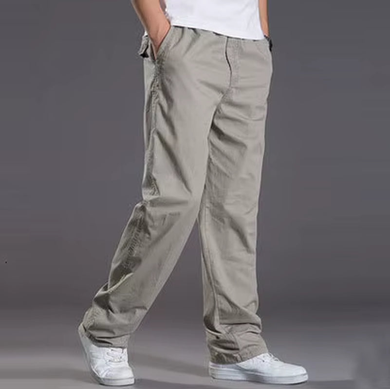 Mens Casual Cargo Cotton Pants Men Pocket Loose Straight Pants Elastic Work Trousers Brand Fit Joggers Male Super Large Size 6XL