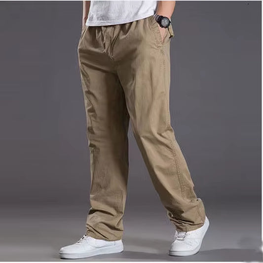 Mens Casual Cargo Cotton Pants Men Pocket Loose Straight Pants Elastic Work Trousers Brand Fit Joggers Male Super Large Size 6XL