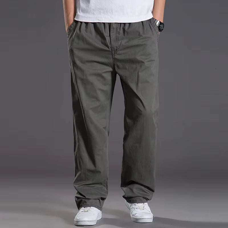 Mens Casual Cargo Cotton Pants Men Pocket Loose Straight Pants Elastic Work Trousers Brand Fit Joggers Male Super Large Size 6XL